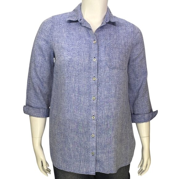 Chicos Womens No Iron Linen Tunic Shirttail High Low 3/4 Sleeve Blue Size 1 | M - Picture 2 of 13